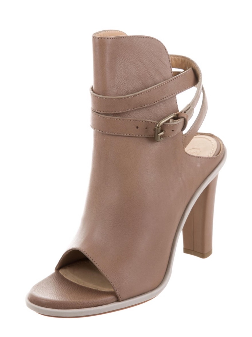 Brunello Cucinelli Taupe Leather Open-Toe High Heel Sandal with Ankle Straps